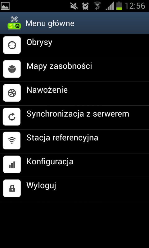 Menu nawigacyjne systemu kontroli gleby